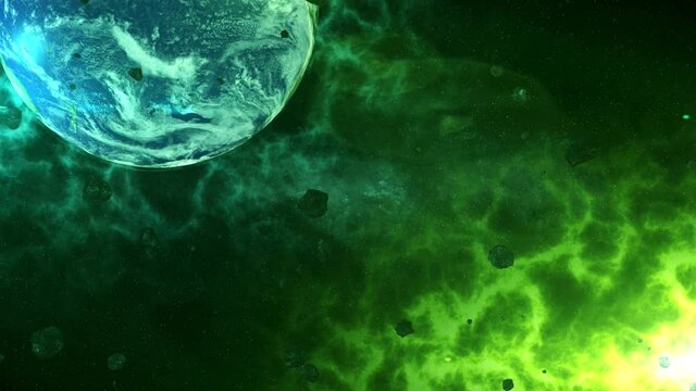 Asteroids roaming in space beautiful blue and yellow colour of space with earth