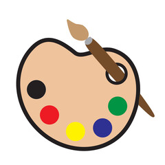 color palette and paint brush on white background. artist icon. palette and brush symbol.