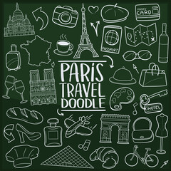 Paris Travel Doodle Line Icon Chalkboard Sketch Hand Made Vector Art