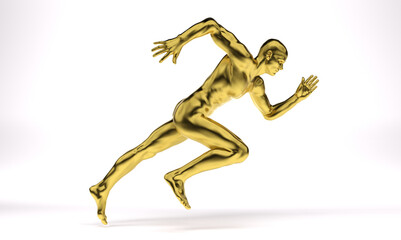 Fototapeta na wymiar 3D Render : an illustration of a male runner character model with gold texture
