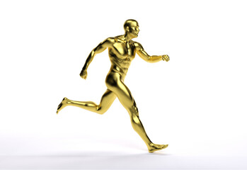 Fototapeta na wymiar 3D Render : an illustration of a male runner character model with gold texture