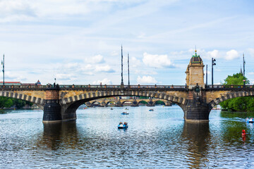 Prague, view of the Legia bridge in summer. - obrazy, fototapety, plakaty