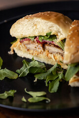 Healthy burger with meat, tomato and rucola