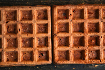 Belgian waffles sweet dessert Menu concept serving size. food background top view copy space for...