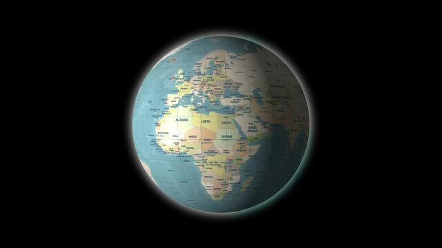 3D Planet Earth globe. Realistic world globe spinning slowly animation.