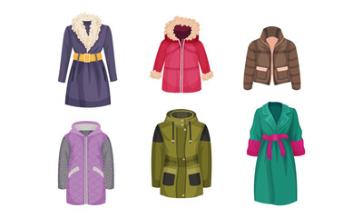 Autumnal and Winter Outerwear with Long Sleeved Clothing Items Vector Set