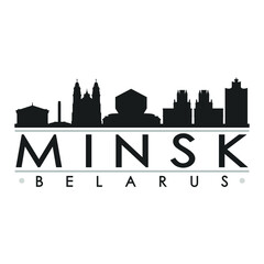 Fototapeta premium Minsk Belarus Skyline Silhouette Design City Vector Art Famous Buildings.