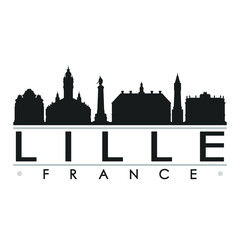 Obraz premium Lille France Skyline Silhouette Design City Vector Art Famous Buildings.
