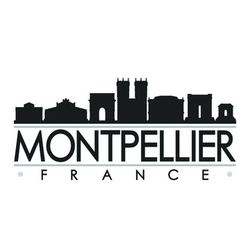 Montpellier France City. Banner Design. City Skyline. Silhouette Vector. Famous Monuments.