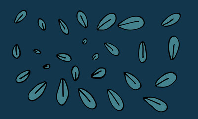 Collection of hand drawn leaves. Doodle illustration. Simple floral elements isolated on dark green background