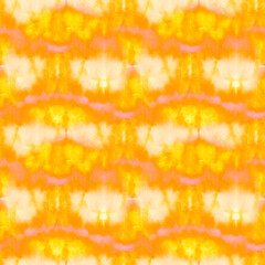 Fototapeta premium Yellow Endless Copper Tie Dye Wash. Dirty Art Wallpaper. Sunny Repeated Fire Color Batik Brush Banner. Mustard Ornamental Pumpkin Watercolor Painting.