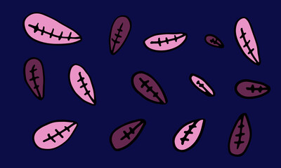 Collection of hand drawn leaves. Doodle illustration. Simple floral elements isolated on dark blue background
