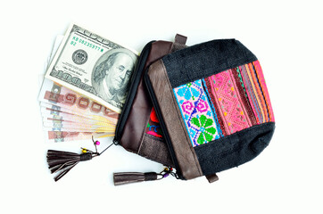 The best handmade purse with banknote, US Dollar and Thai currency, unique wallet design