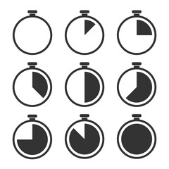 Stopwatch Sport Speed Measurement Countdown Timer Icon Set Vector Illustration