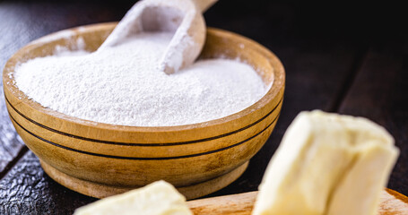 Brazilian cassava flour or starch, called polvilho, cassava starch, carimã or gum. Cuisine and ingredients from Brazil and the Northeast region.