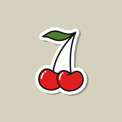 cherry doodle icon sticker, vector color illustration
