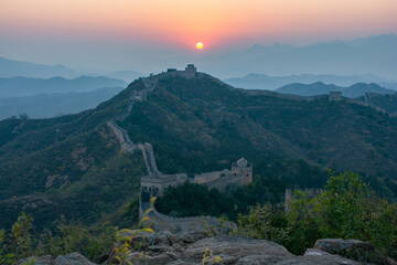 Great wall in China Jinshanling Section at sunset