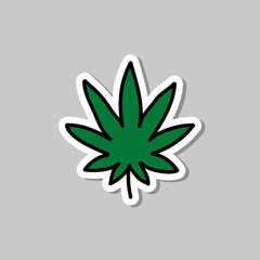 marijuana leaf doodle icon sticker, vector color illustration