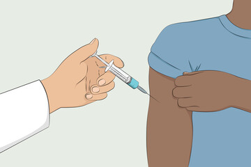 Physician inject medicine to patient arm. Vector illustration.