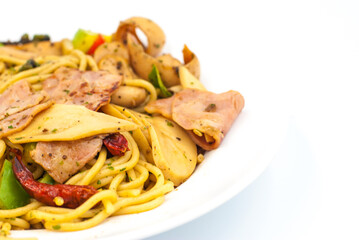 Bacon Spaghetti on a white background