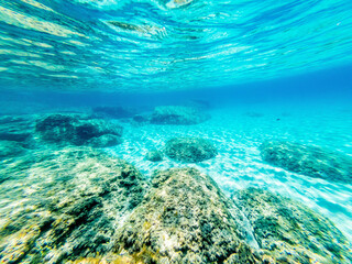 Fototapeta na wymiar Underwater view of Alghero turquoise sea
