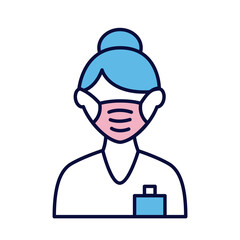 female wearing medical mask line and fill style icon
