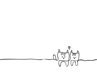 simple childish seamless hand dawn continuous lines art of mother cat and her kid giving a love message for mother's day or other, element for greeting card, background, wallpaper etc. vector design.