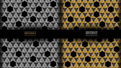 Hexagonal pattern has silver and gold as the background.