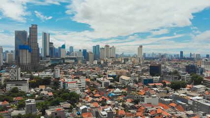 Aerial panorama of the city center with skyscrapers Jakarta. Indonesia.