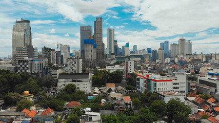 Aerial panorama of the city center with skyscrapers Jakarta. Indonesia.