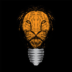 hand drawn head lion illustration in lamp