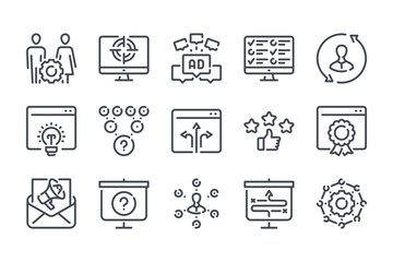 Search Engine Optimization Vector Line Icon Set. SEO and Marketing Outline Icons.