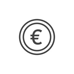 Euro coin outline icon. Vector Illustration.