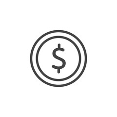 Dollar coin outline icon. Vector Illustration.