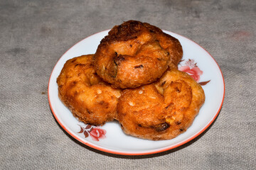 south indian cuisine Medu vadai or Vada. Very popular south Indian snack. Selective focus applied.