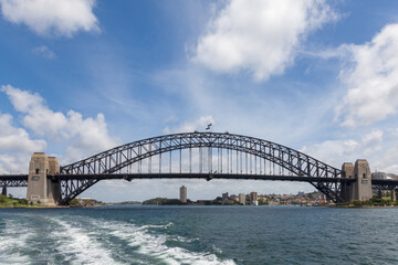 Sydney Harbour Bridge seen the water looking up at the bridge