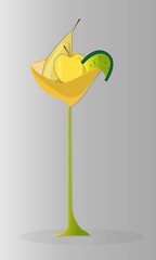 Elegant stylized vase on a thin leg.
Apple pear lemon in the original glass.
Vector isolated design.