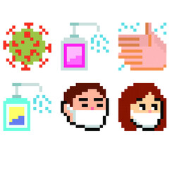 新型コロナ予防　ドット絵アイコンセット