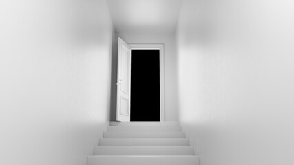 3d render door with steps in the corridor with alpha channel