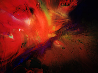 Naklejka na ściany i meble Dramatic colorful liquid wave ink background with chromatic aberration 
