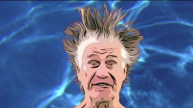 Nutty crazy wild man abstract meme with liquid background.  