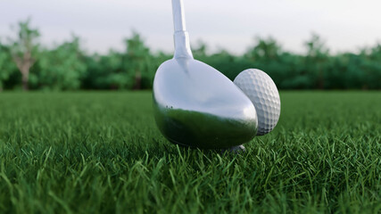 Fototapeta na wymiar 3d render Golf club hits a golf ball