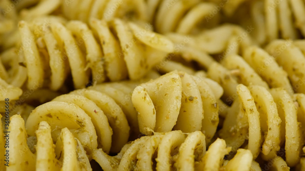 Wall mural pasta with pesto alla genovese, macro shot