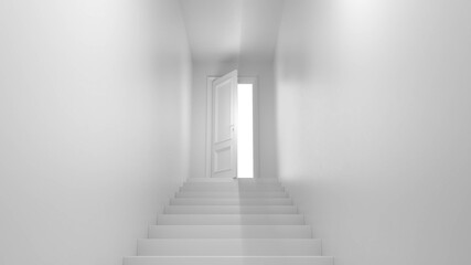 3d render door with steps in the corridor