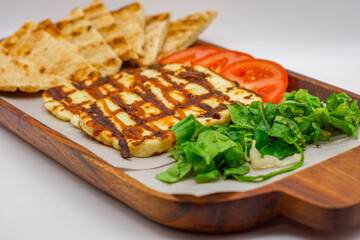 Greek Grilled Feta Served with Salad and Fresh Bread