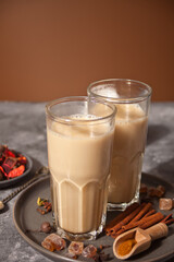 masala tea chai with milk and spices.