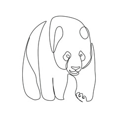Continuous one line drawing of a giant panda walking forward. Vector illustration