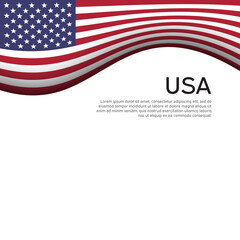 Abstract waving usa flag. Creative background for american patriotic holiday design. Business booklet, cover, banner in US colors. National usa poster. Paper cut style. Vector design