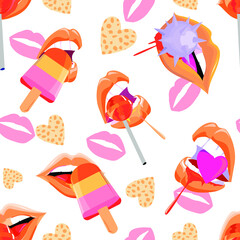 pattern seamless of lips isolated on white