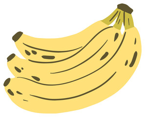 Banana cluster clipart hand drawn childish flat style isolated on white background.